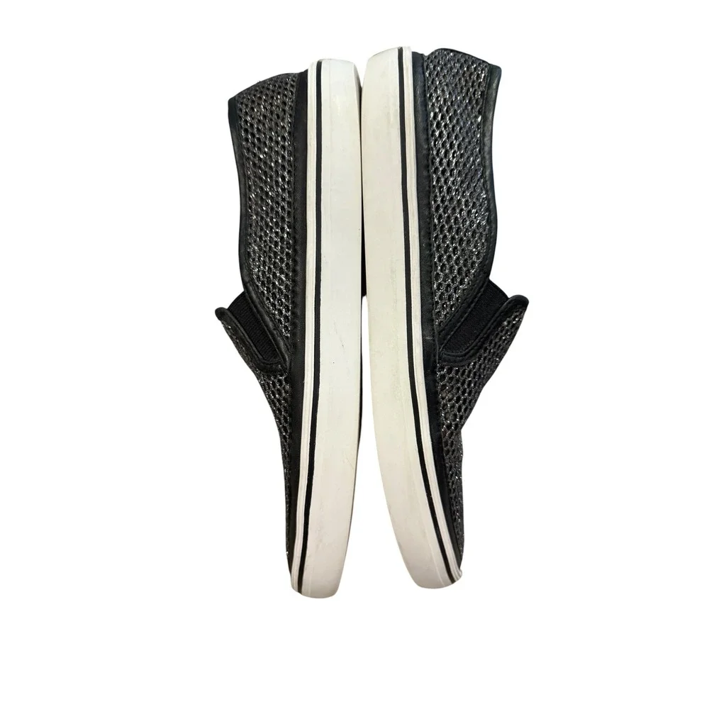 Kate Spade Slip On Sneakers Womens sz 9 Black Silver Good Mesh Metallic Platform